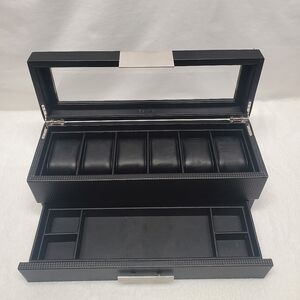 Mens Black Watch Box with Silver Accents